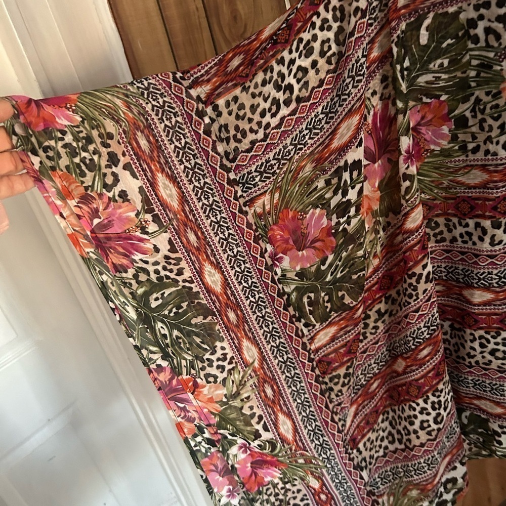 Nwt One World Kimono Floral & Cheetah Cardigan With Cheetah Tank Top Size S — image 3 of 8